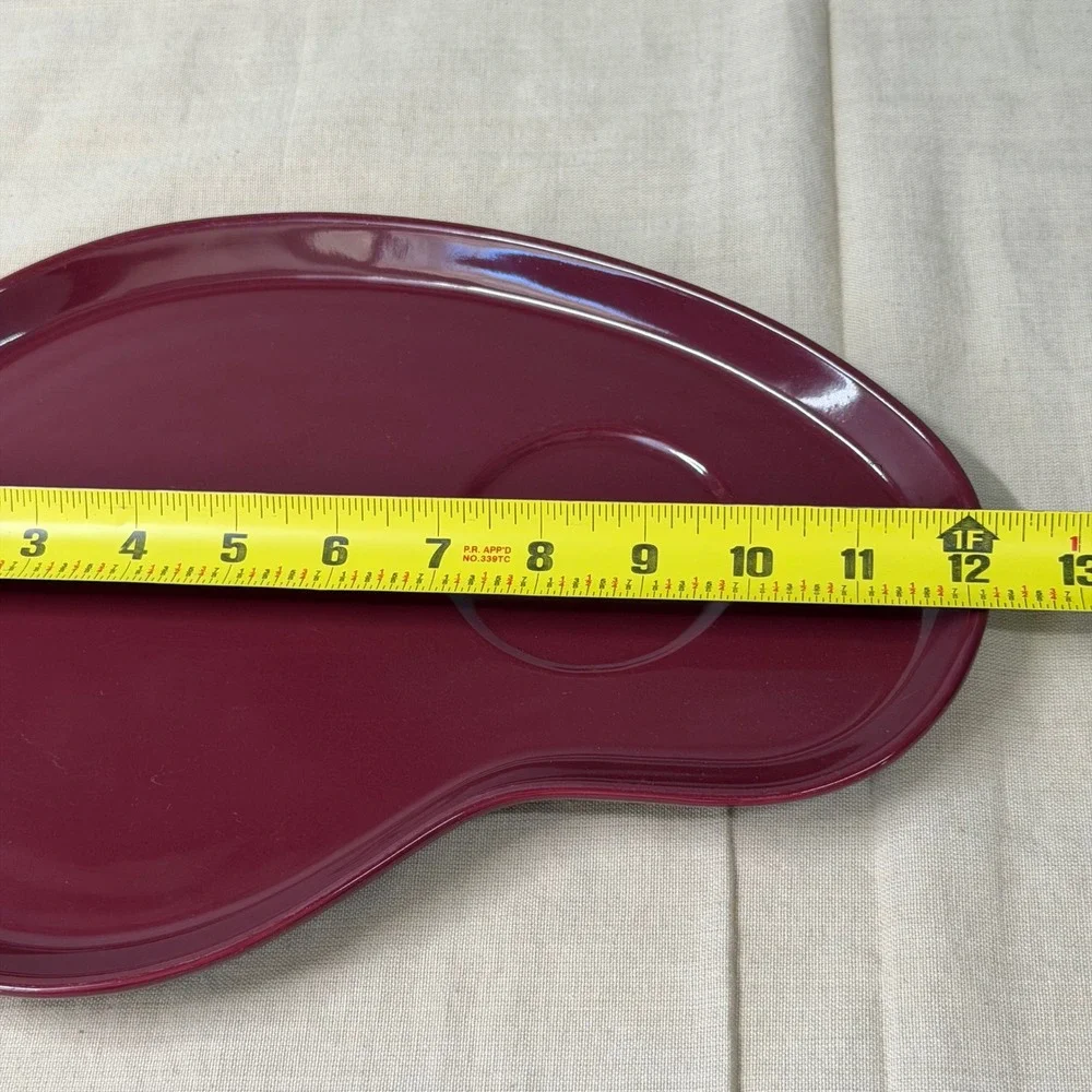 Burgundy Kidney Shaped Ceramic Snack Plate Tray Glossy Red Brown Catchall